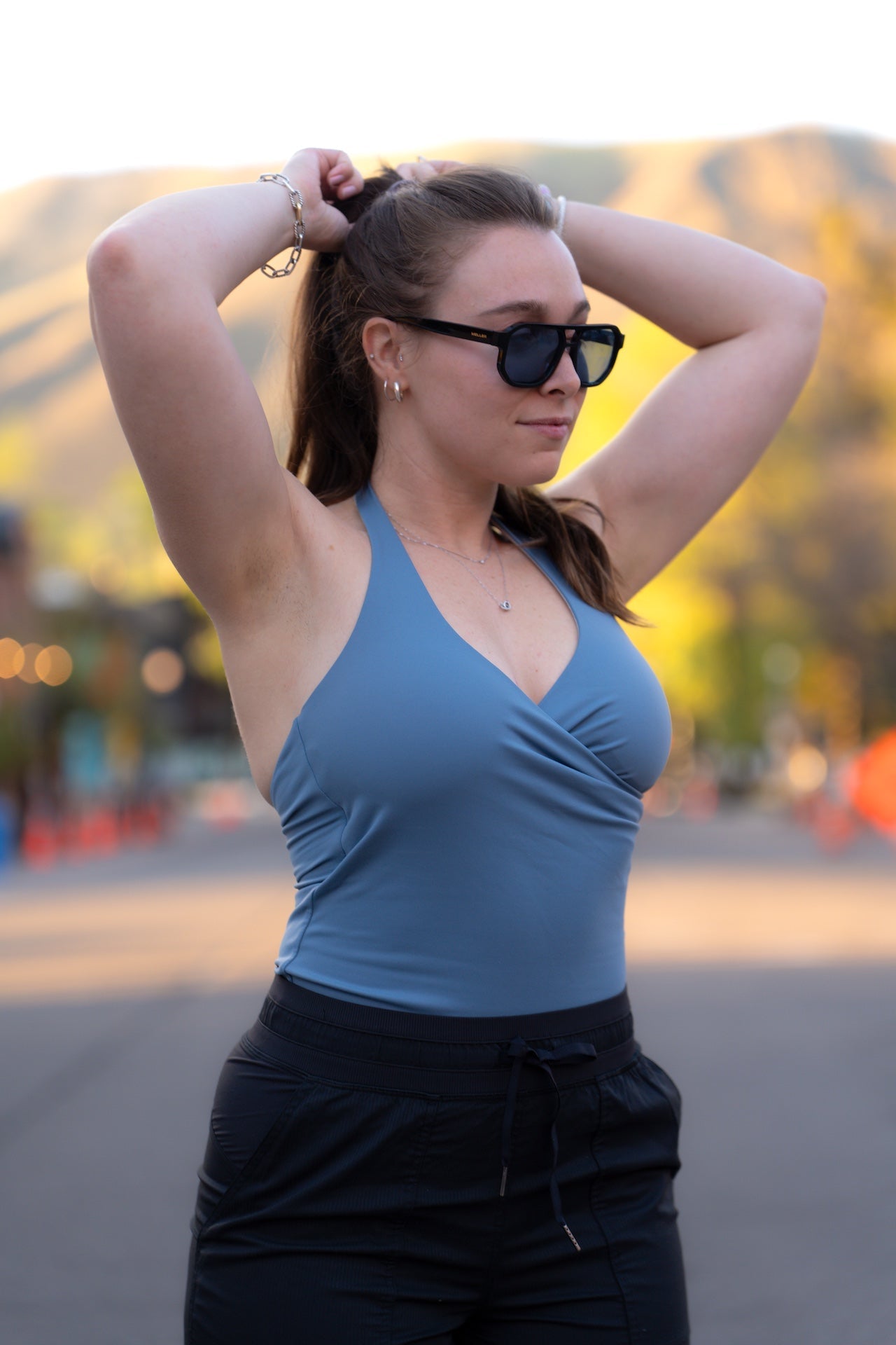 Alyth Active Brushed Commit Halter Tank in Moss Ridge view 10 (top)