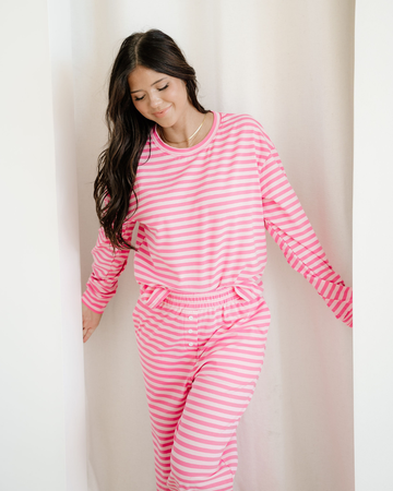 Amayah Buttoned Straight Pants Two Piece Set in Pink Stripe (bottom)
