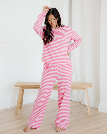 Amayah Buttoned Straight Pants Two Piece Set in Pink Stripe view 2 (bottom)