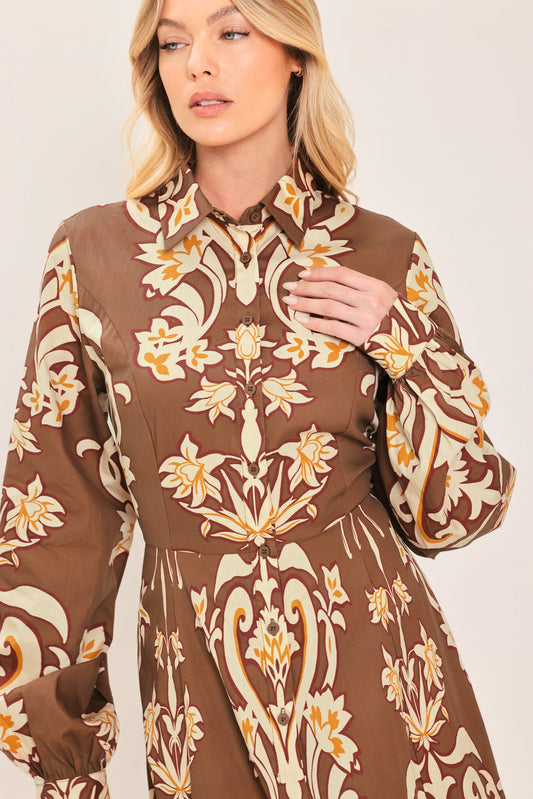 Amber Medallion Woven Shirt Maxi Dress in BROWN view 2