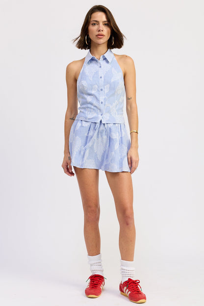 Anastasia Mini Skort in Blue Stripe Jacquard - Anastasia Mini Skirt