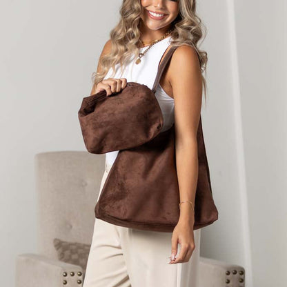 Andrea 2-in-1 Suede Hobo Shoulder Bag in Fawn