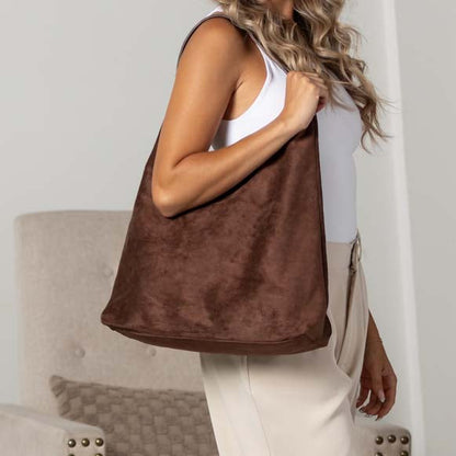 Andrea 2-in-1 Suede Hobo Shoulder Bag in Mocha view 3