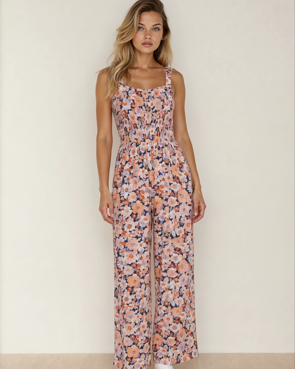 Angelica Square Neckline Stretch High Waist Jumpsuit - Pink Floral Pink Floral (dress) - floral jumpsui - shop at us.meeeshop
