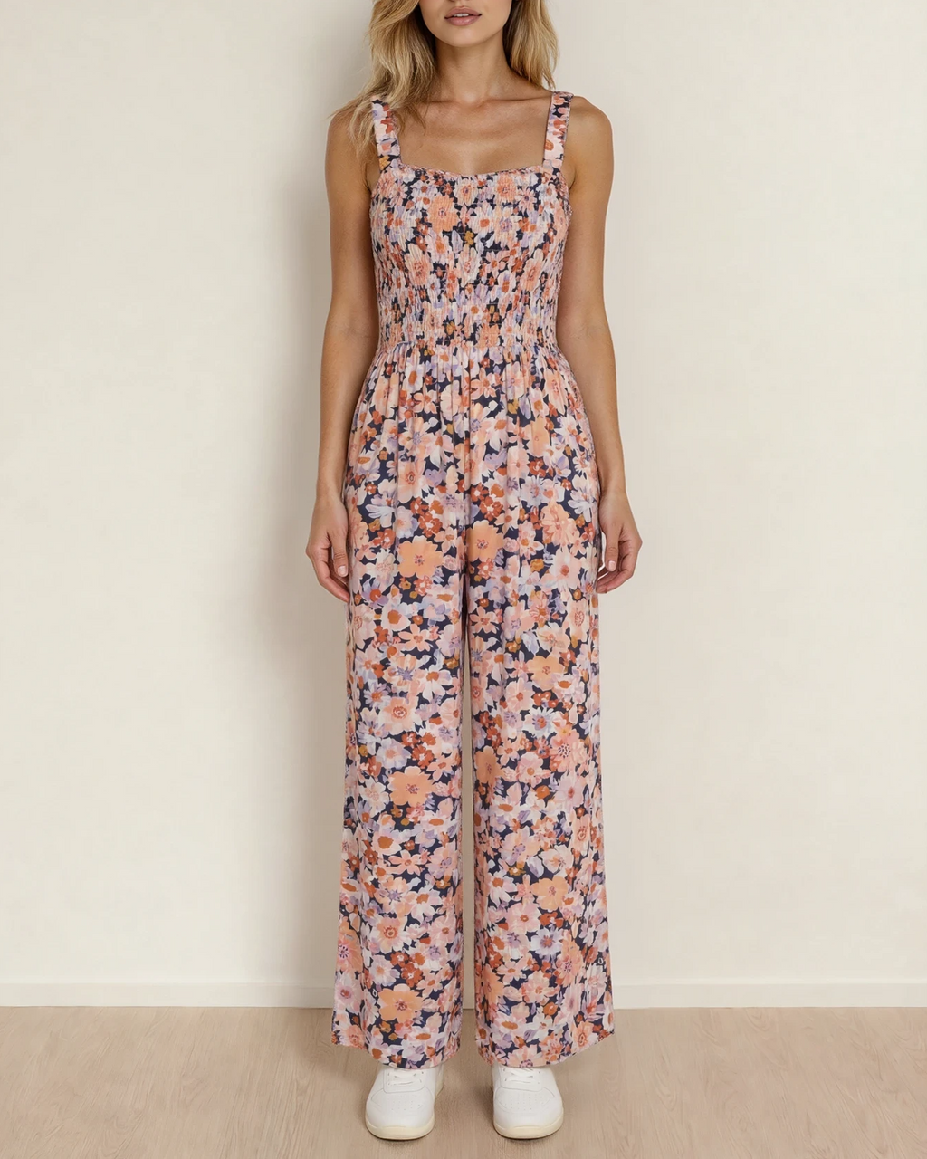 Angelica Square Neckline Stretch High Waist Jumpsuit - Pink Floral Pink Floral view 3 (dress) - shop at us.meeeshop