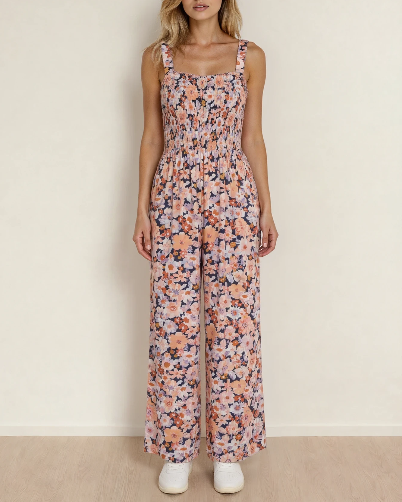 Angelica Square Neckline Stretch High Waist Jumpsuit - Pink Floral Pink Floral view 3 (one-piece) - shop at us.meeeshop