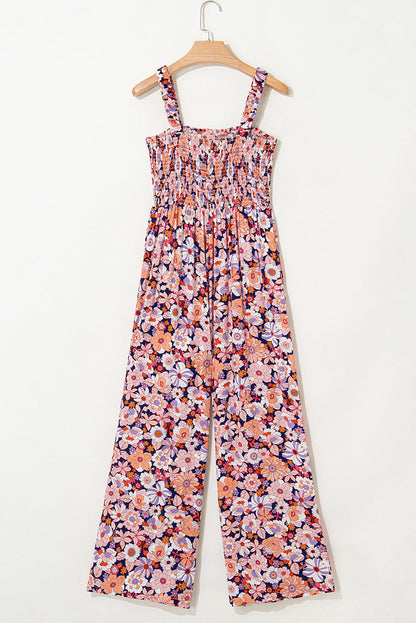Angelica Square Neckline Stretch High Waist Jumpsuit - Pink Floral Pink Floral view 4 (one-piece) - shop at us.meeeshop