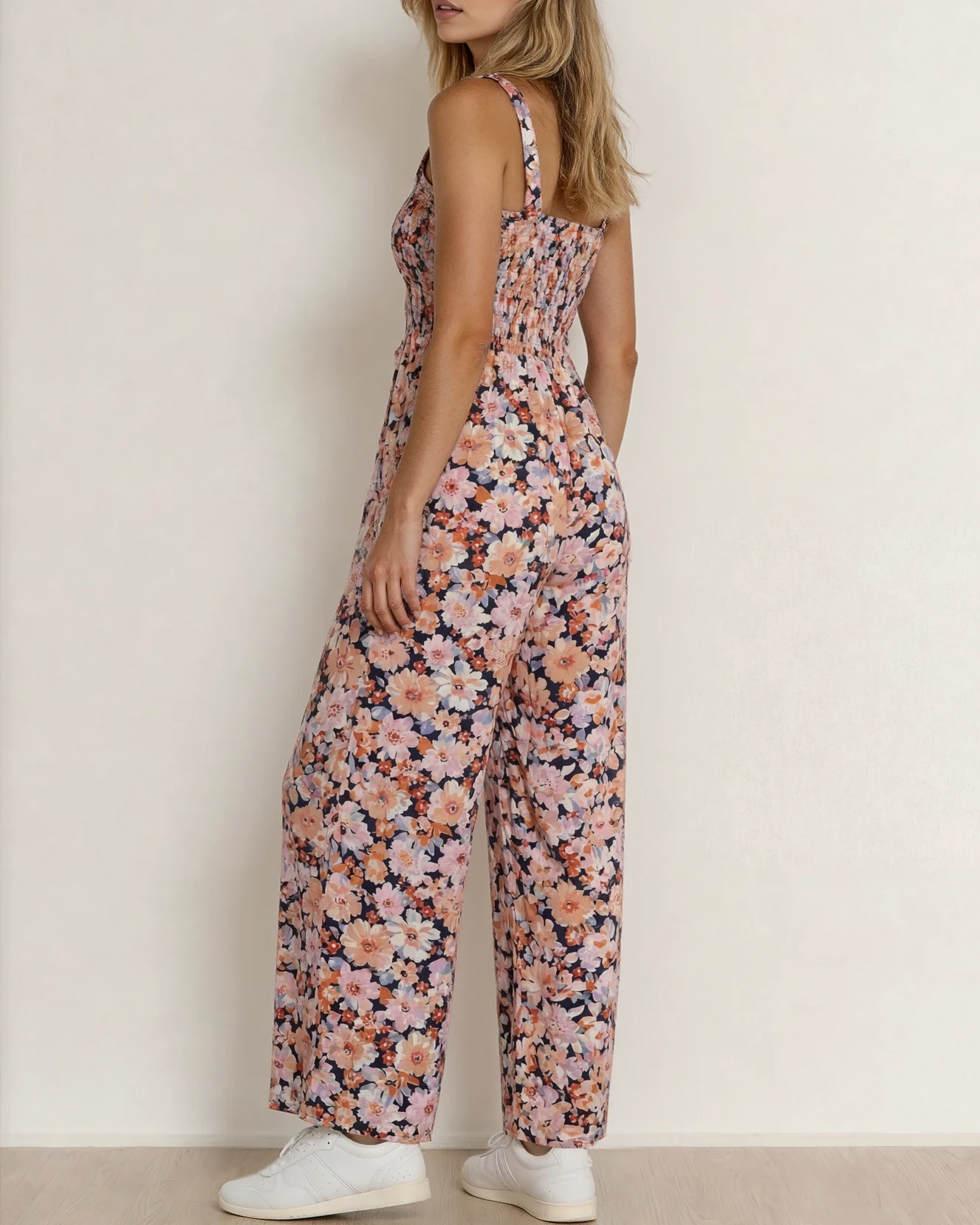Angelica Square Neckline Stretch High Waist Jumpsuit - Pink Floral view 6 (one-piece) - floral jumpsuit - shop at us.meeeshop