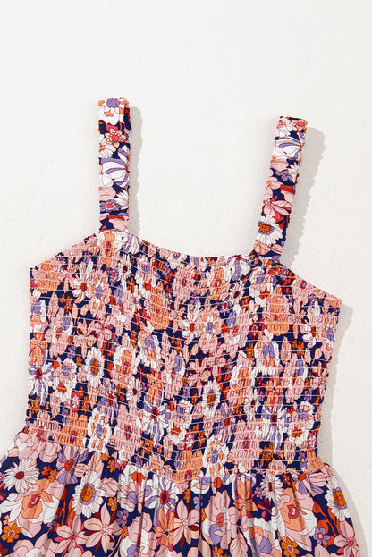 Angelica Square Neckline Stretch High Waist Jumpsuit - Pink Floral view 8 (one-piece) - floral jumpsuit - shop at us.meeeshop
