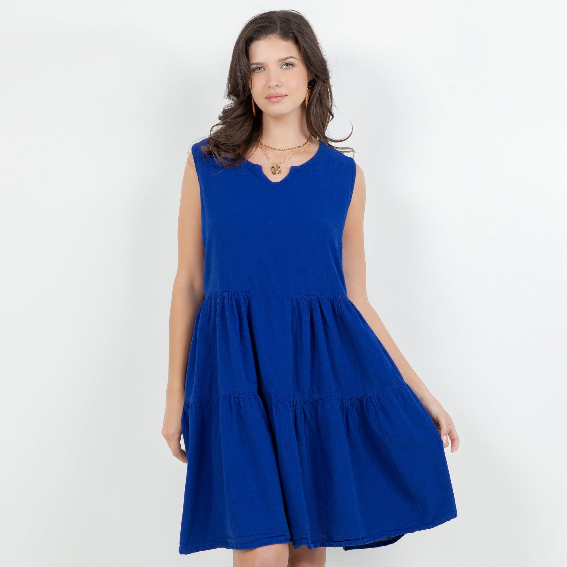 Anjanette Dress - 100% Cotton Gauze in Acacia/ Size OSFM - Anjanette Model