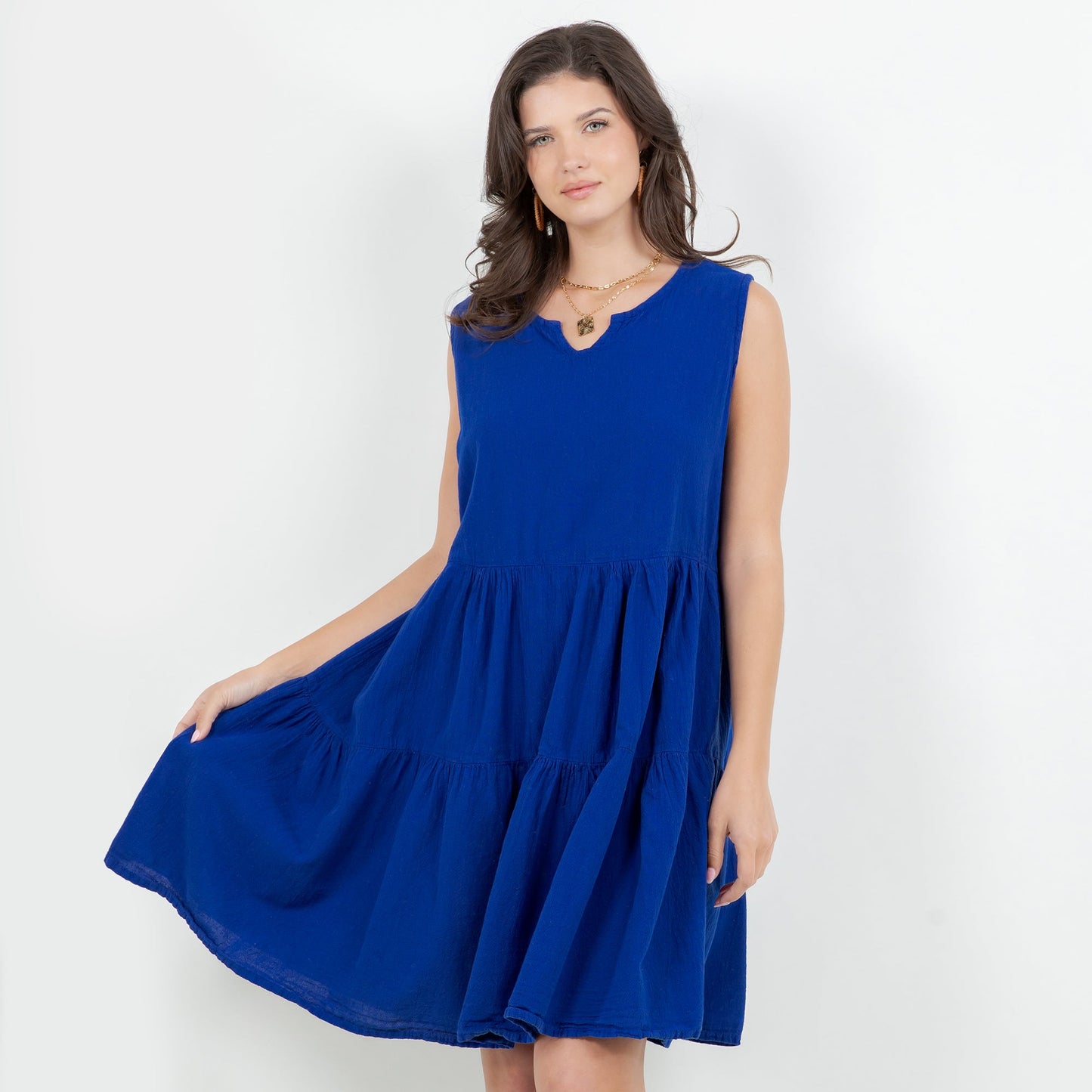 Anjanette Dress - 100% Cotton Gauze in Azure/ Size OSFM view 3 - Anjanette Model