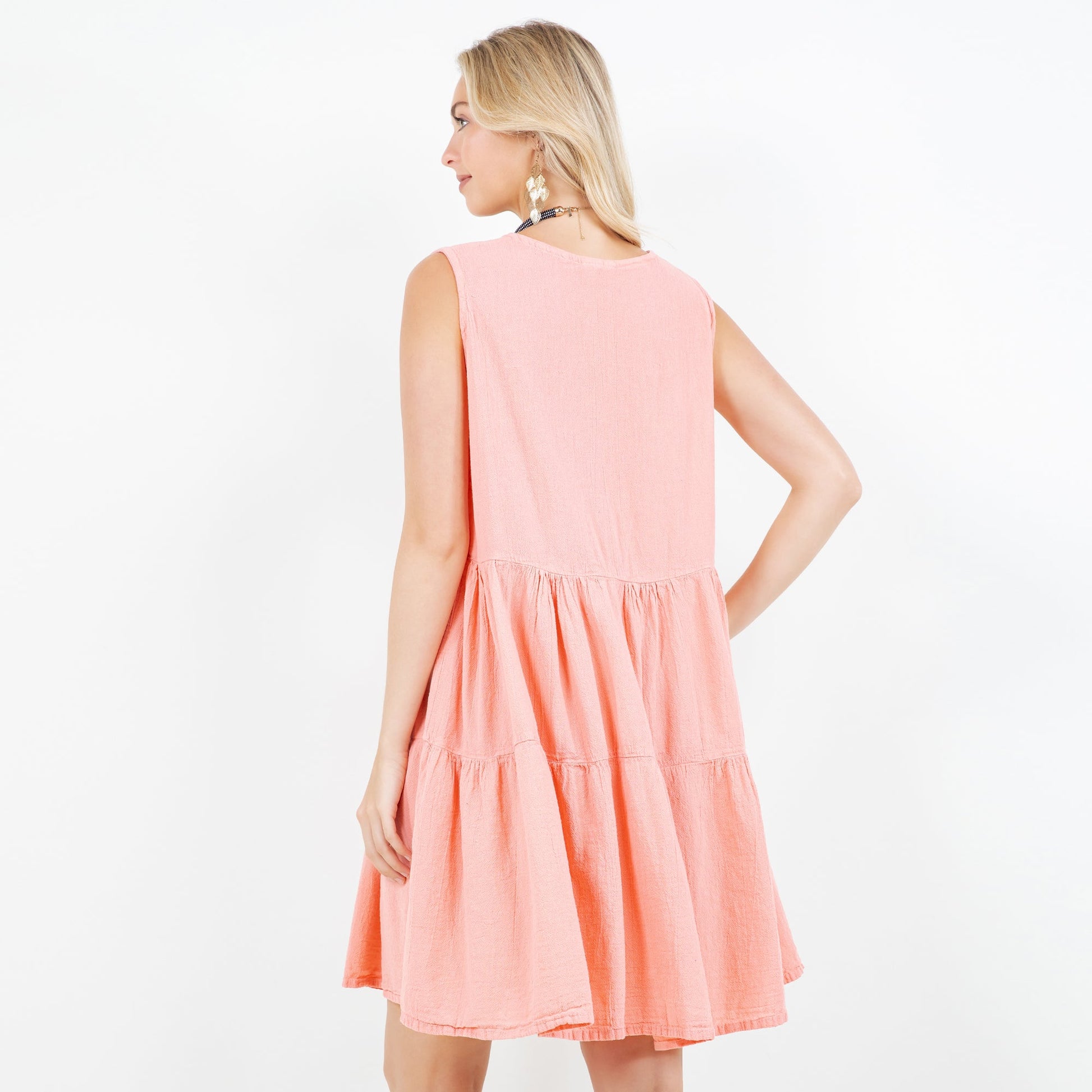 Anjanette Dress - 100% Cotton Gauze in Island/ Size OSFM view 10 - Anjanette Model
