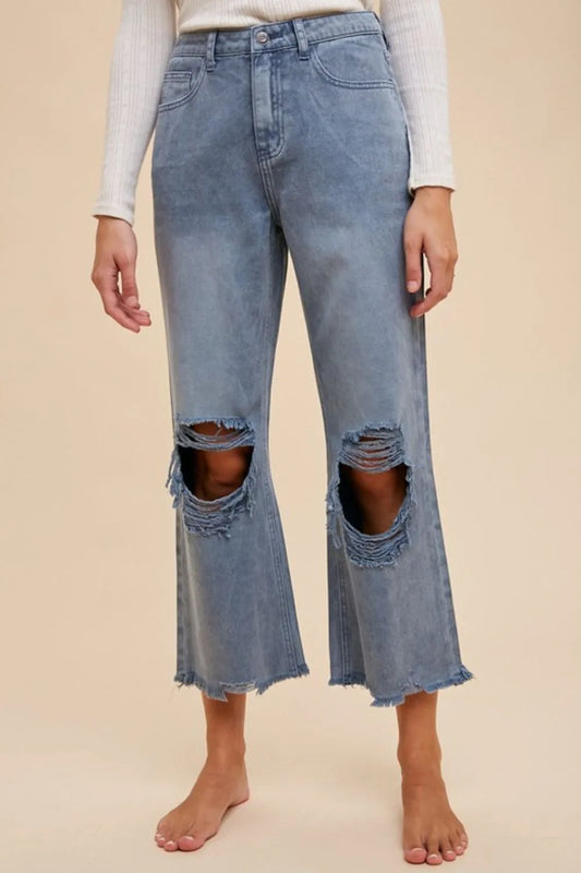Annie Wear Distressed Raw Hem Jeans in Dusty Blue - Annie Wear Jeans Size Chart (bottom)