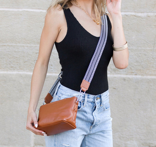 Aria Leather Compact Crossbody in Cognac view 2 - Aria Leather Bag
