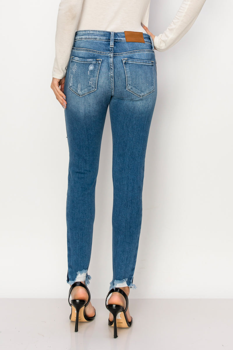 Arianna Mid Rise Ankle Length Distressed Skinny Jeans in 5 (26) view 3 (bottom)