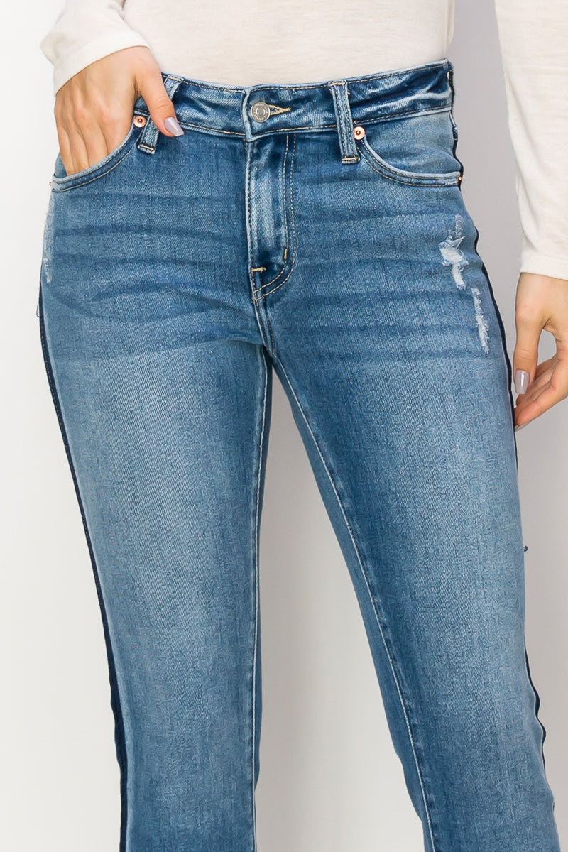 Arianna Mid Rise Ankle Length Distressed Skinny Jeans in 7 (27) view 4 (bottom)