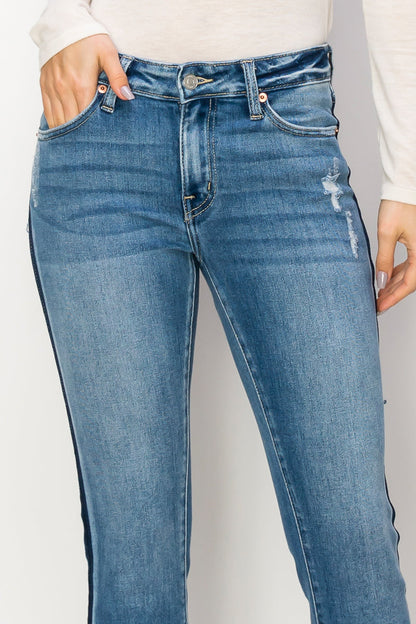 Arianna Mid Rise Ankle Length Distressed Skinny Jeans in 7 (27) view 4 (bottom)