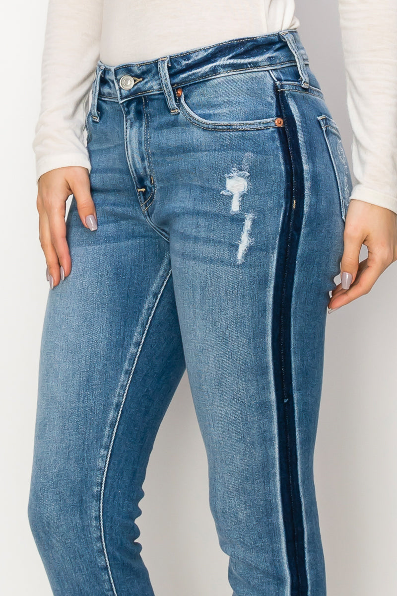 Arianna Mid Rise Ankle Length Distressed Skinny Jeans in 9 (28) view 5 (bottom)