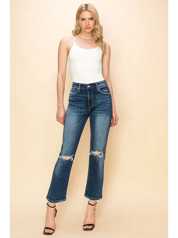 Ariel High Rise Stretch Distressed Straight Jeans - MeeeShop Women's Fashion