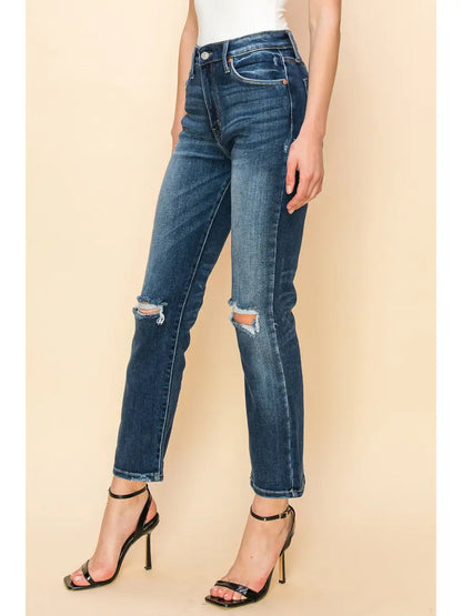 Ariel High Rise Stretch Distressed Straight Jeans in 9 (28) view 5 - High-Waisted (bottom)
