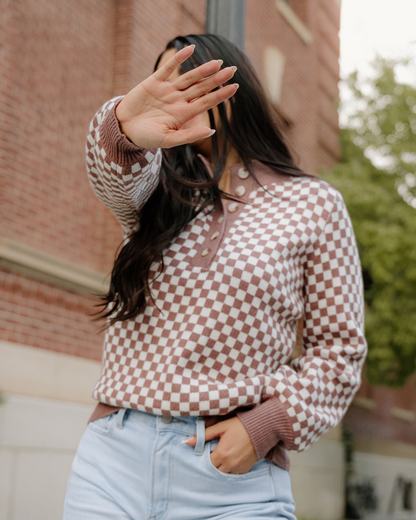 Arlo Checkered Sweater - Brown in Dark Brown - Brown Sweater (top)