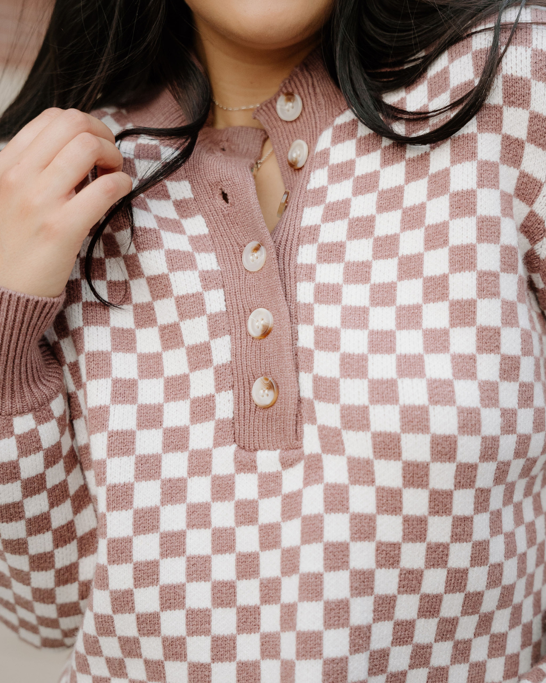 Arlo Checkered Sweater - Brown in Dark Brown view 2 - Brown Sweater (top)