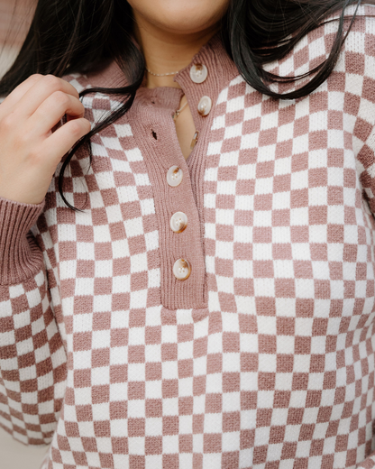 Arlo Checkered Sweater - Brown in Dark Brown view 2 - Brown Sweater (top)
