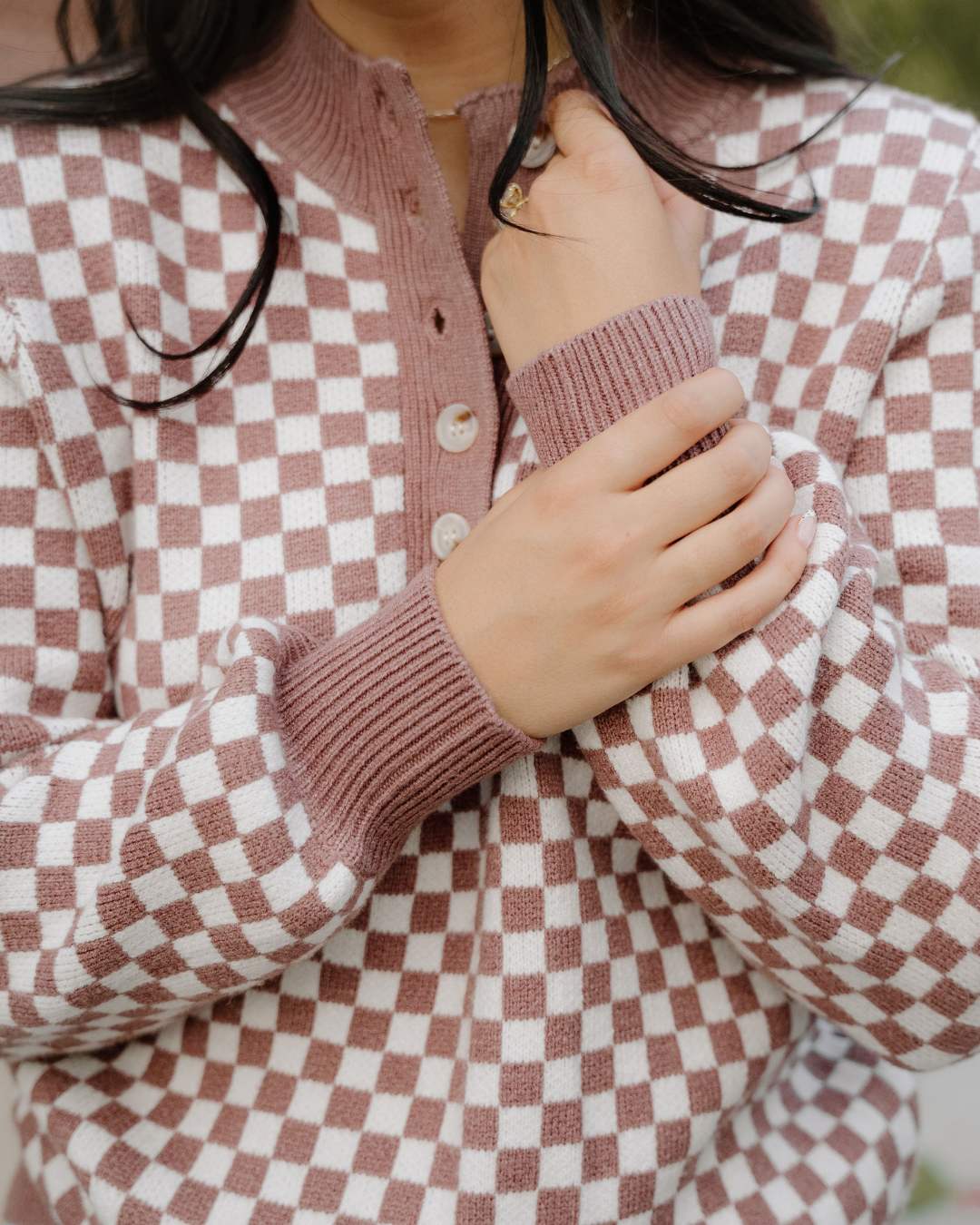Arlo Checkered Sweater - Brown in Dark Brown view 4 - Brown Sweater (top)