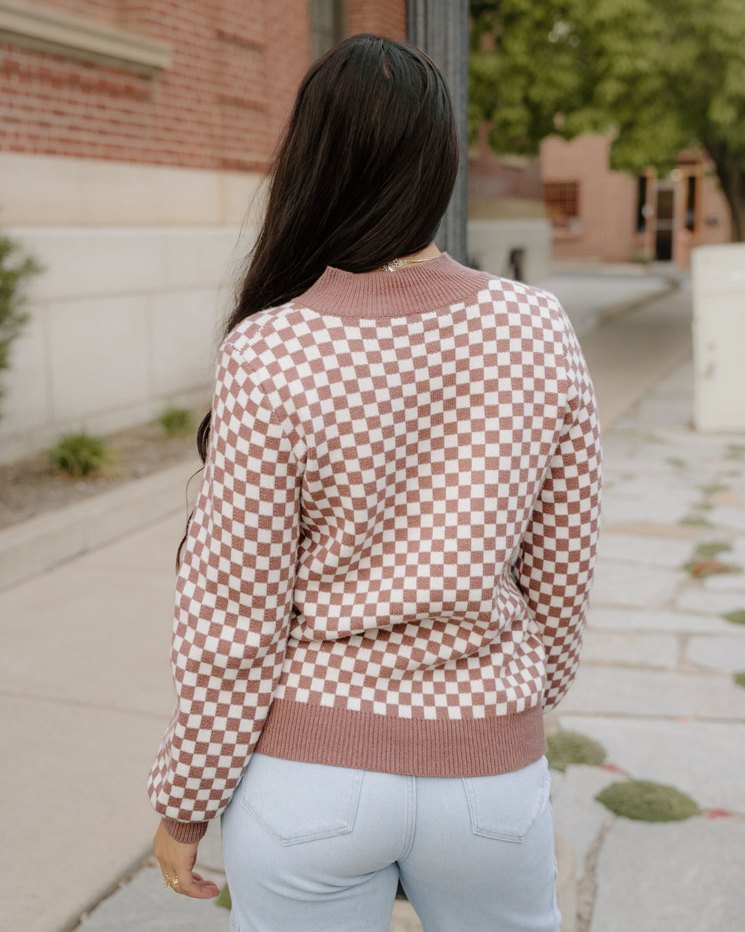 Arlo Checkered Sweater - Brown view 5 - Brown Sweater (top)