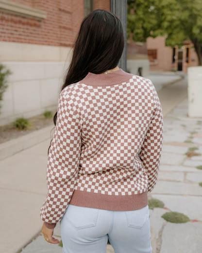 Arlo Checkered Sweater - Brown view 5 - Brown Sweater (top)