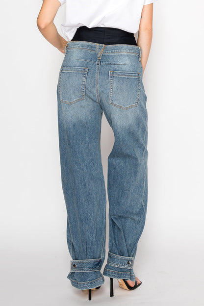 Artemis Vintage Adjustable Hem Knit Band Wide Leg Jeans in 9 (28) view 5 - Fall Wardrobe Essential - Adjustable Hem Pants