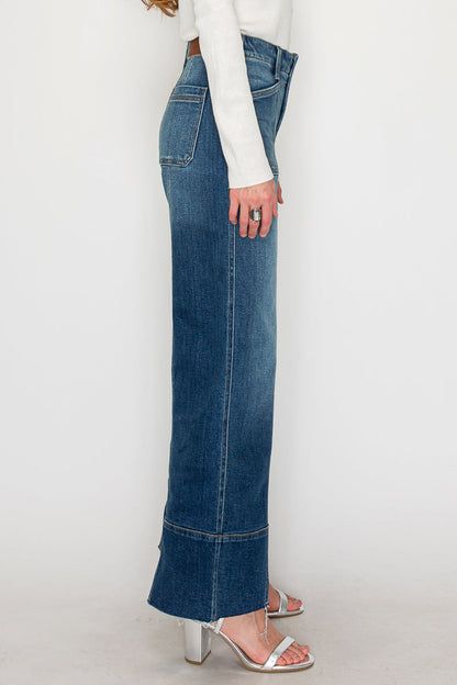 Artemis Vintage Aurora Tummy Control Eco Friendly Fabric Slim Palazzo Jeans (dark Wash) in 9 (28) view 5 - Curvy Fit