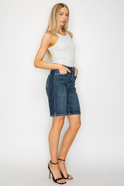 Artemis Vintage Celeste Dark Wash High Rise Bermuda Jeans in L view 3 - High-Waisted - Celeste Blue Jeans (bottom)