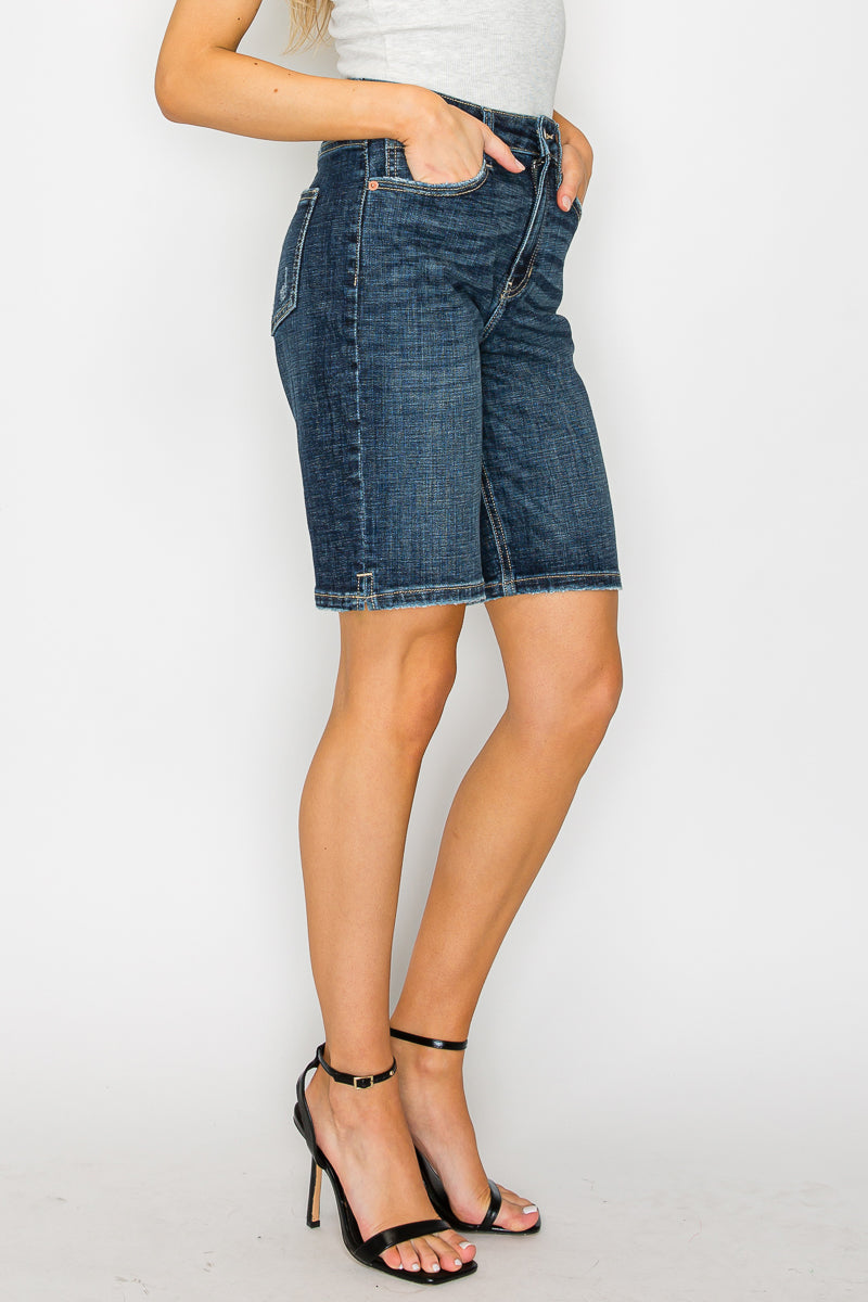 Artemis Vintage Celeste Dark Wash High Rise Bermuda Jeans view 6 - High-Waisted - Celeste Blue Jeans (bottom)