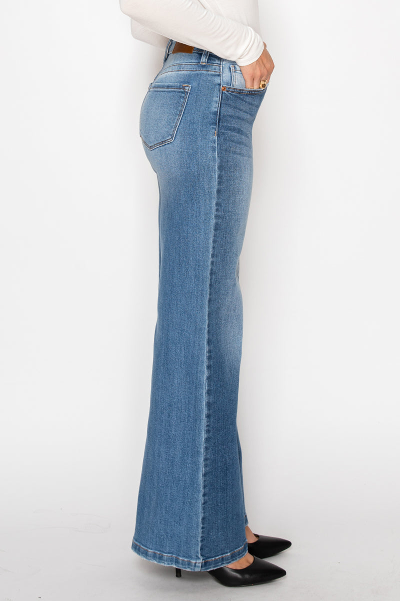 Artemis Vintage Claudia Tummy Control 90's Vintage High Rise Stretch Wide Jeans in 5 (26) view 3 - High-Waisted