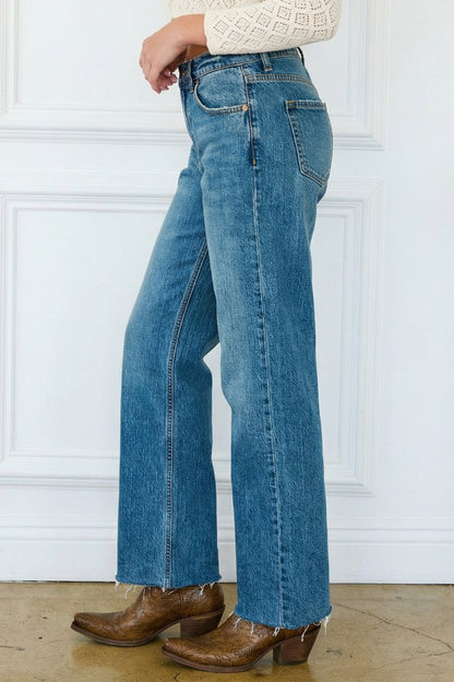 Artemis Vintage Dual Accent High Rise Straight Leg Jeans in 5 (26) view 3 - High-Waisted (bottom)