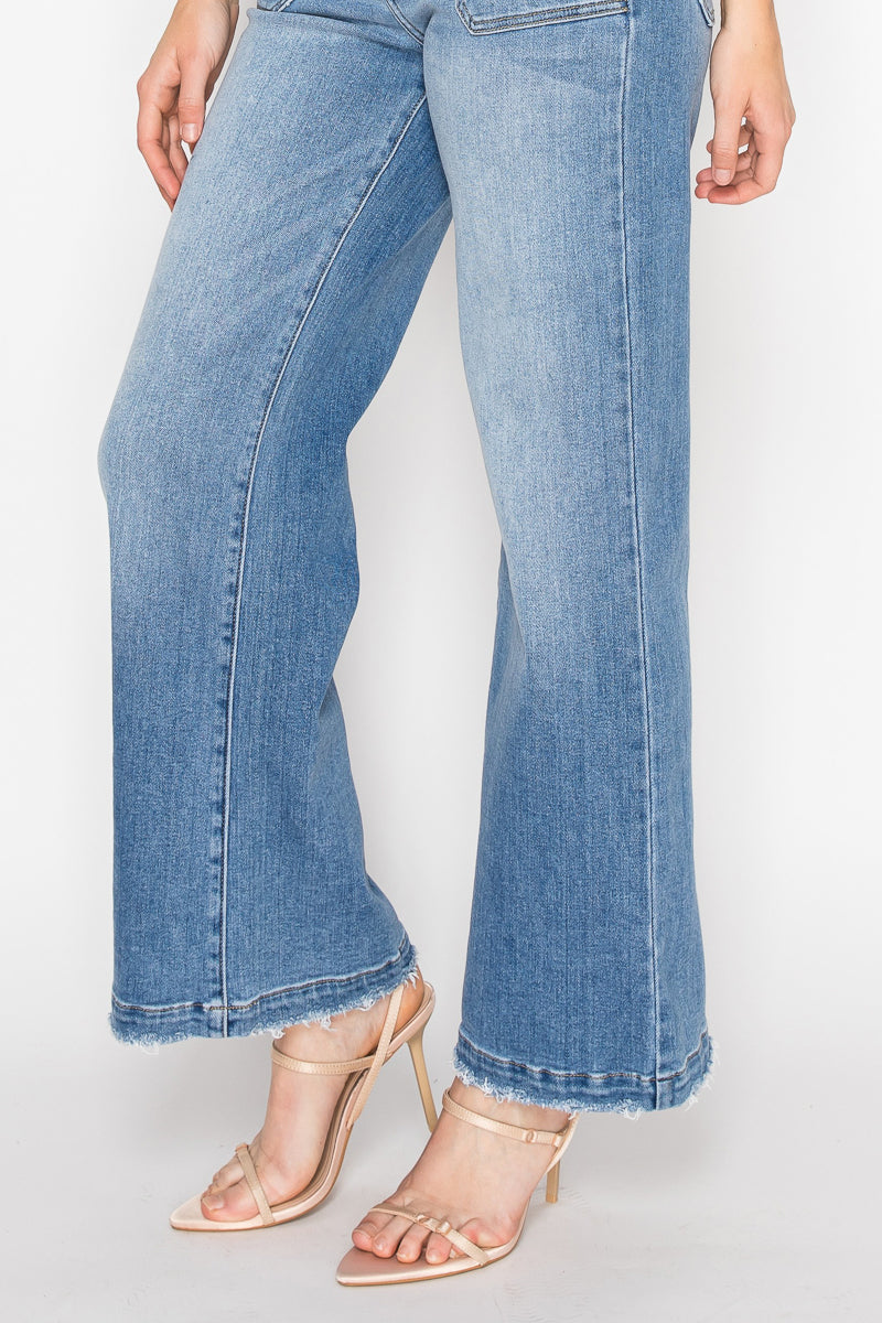 Artemis Vintage Eco Friendly Fabric High Rise Slim Palazzo Jeans in 13 (30) view 7 - High-Waisted - Eco Friendly Denim