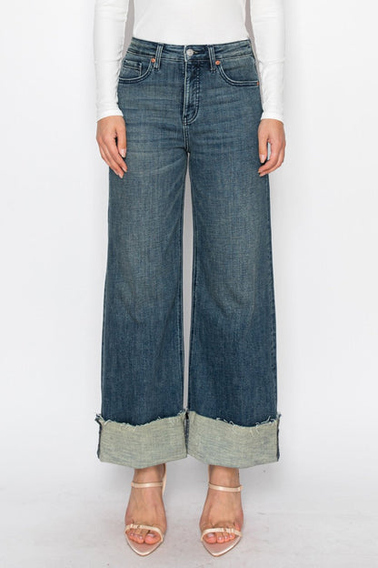 Artemis Vintage Elise Tummy Control High Rise Cuffed a Wide Leg Jeans in 3 (25) view 2 - High-Waisted (bottom)