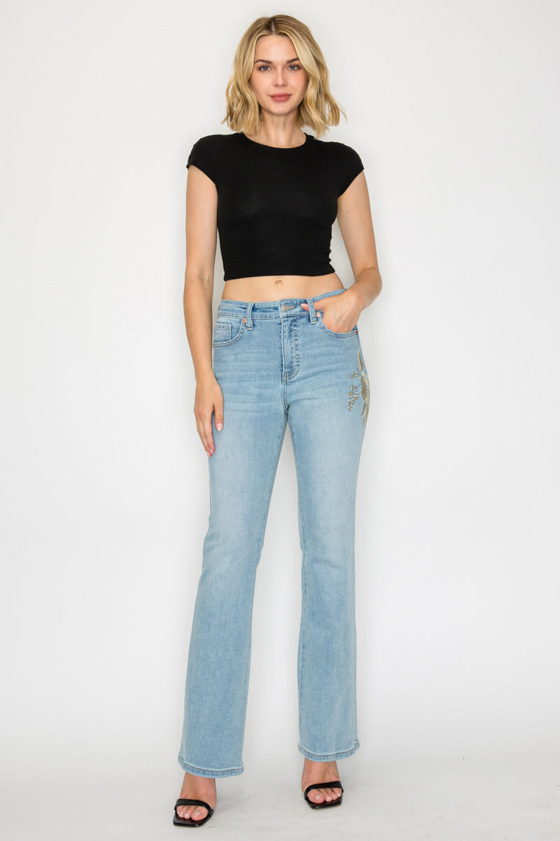 Artemis Vintage High Rise Embroidered Modern Bootcut Jeans in 1 (24) - High-Waisted - High Rise Jeans Women (bottom)