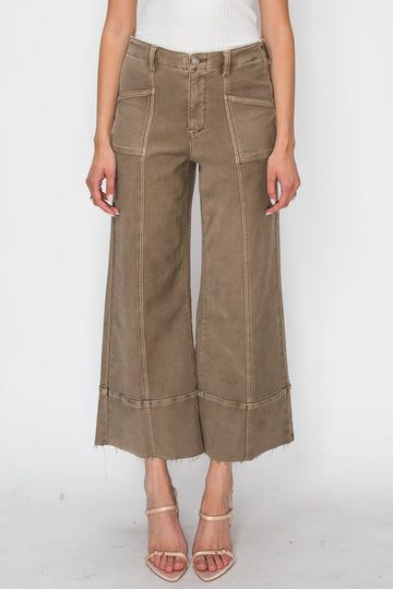 Artemis Vintage High Rise Slim Crop Palazzo Jeans in TAUPE view 2 - High-Waisted - High Rise Palazzo Pants (bottom)