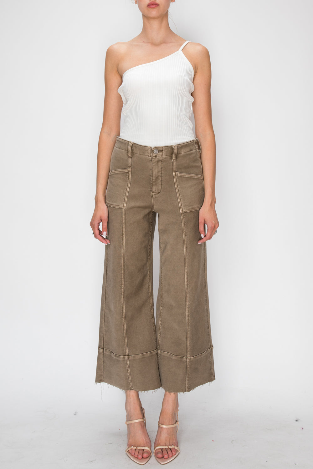 Artemis Vintage High Rise Slim Crop Palazzo Jeans in TAUPE view 5 - High-Waisted - High Rise Palazzo Pants (bottom)