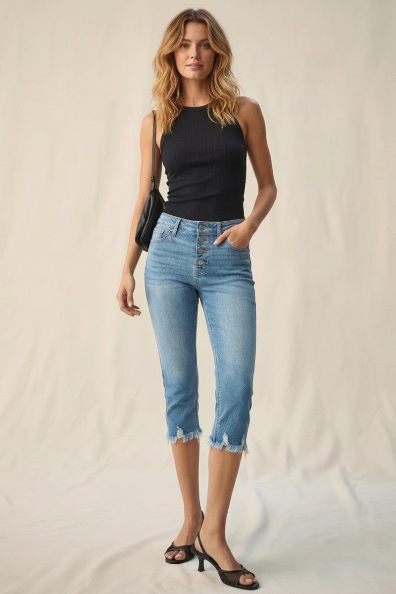 Artemis Vintage Lauren Mid Rise Capri with Frayed Hem Jeans in 9 (28) view 5 - Ralph Lauren Jeans Mid Rise (bottom)
