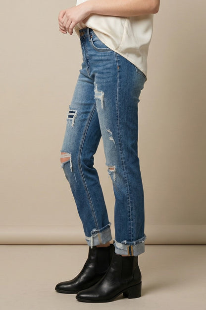 Artemis Vintage Mesh Tummy Control High Rise Straight W/ Single Cuff Jeans in 5 (26) view 3 - High-Waisted (bottom)