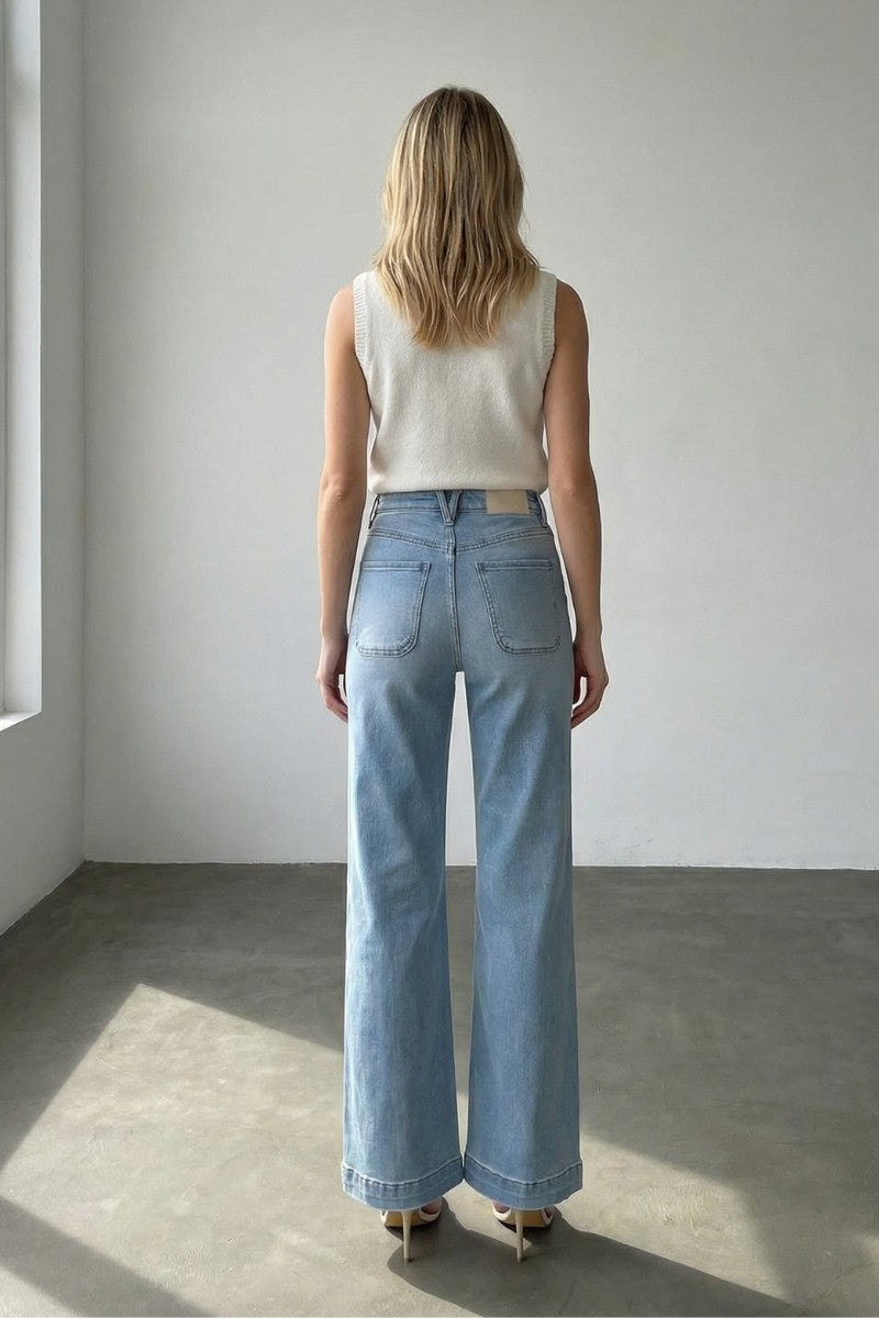 Artemis Vintage Noemi Eco Friendly Front Pocket Detail High Rise Flare Jeans in 9 (28) view 5 - High-Waisted (bottom)