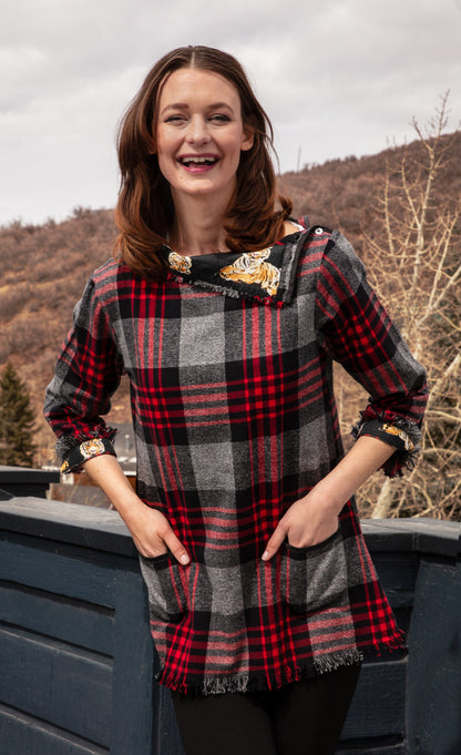 Aspen Flannel Tunic Red Black Yarndyed Plaid in XS - Aspen Plaid Flannel Comforter Set (top)