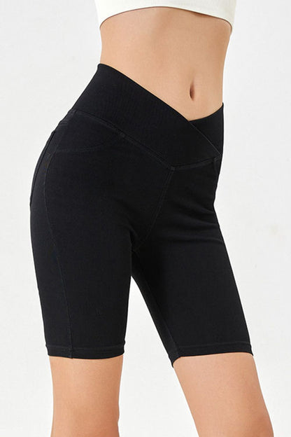 Asymmetrical Waist Denim Shorts with Pockets - MeeeShop Women's Fashion
