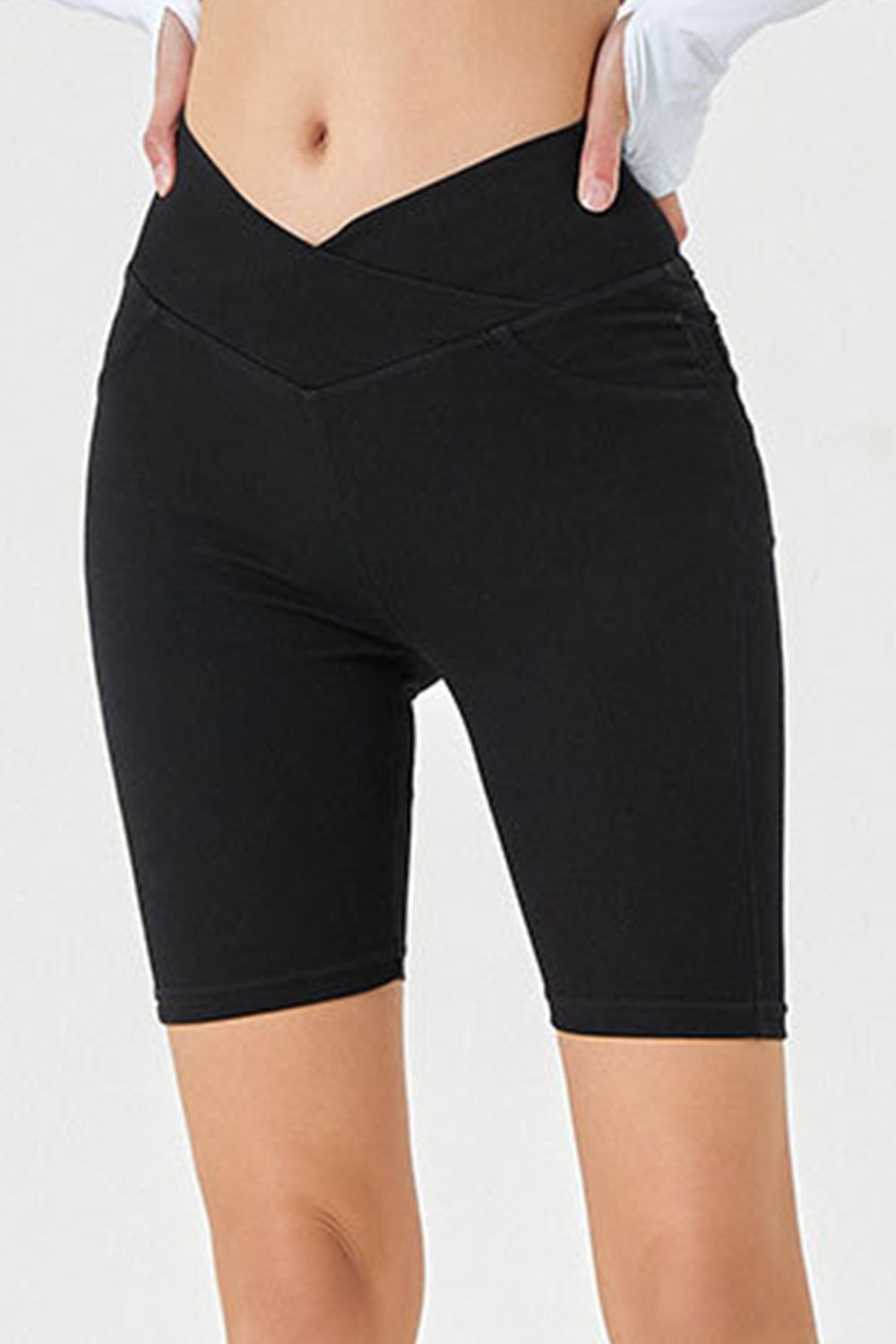 Asymmetrical Waist Denim Shorts with Pockets - MeeeShop Women's Fashion