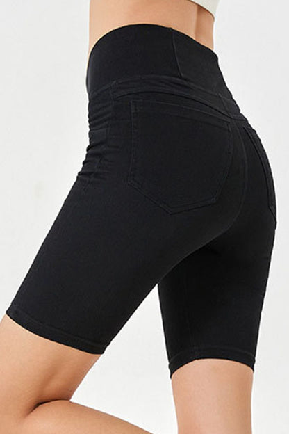Asymmetrical Waist Denim Shorts with Pockets - MeeeShop Women's Fashion