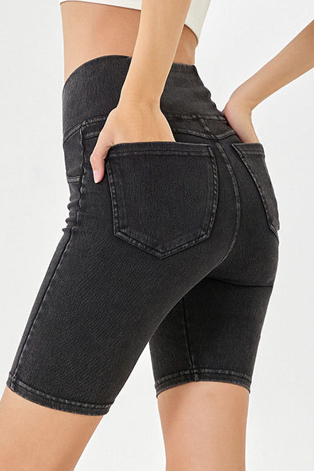 Asymmetrical Waist Denim Shorts with Pockets - MeeeShop Women's Fashion