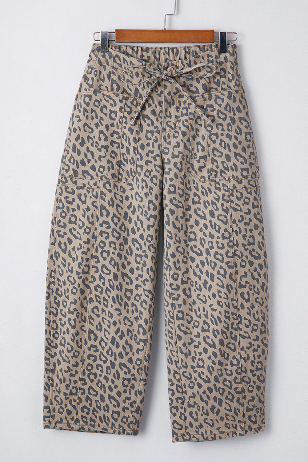 Athena Leopard Print Drawstring Waist Pocketed Wide Leg Jeans Khaki view 2 (bottom) - leg jeans, wide l - shop at us.meeeshop
